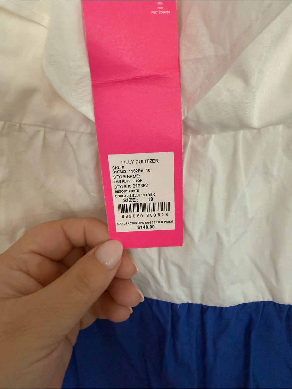Lilly Pulitzer White & Royal Blue Ruffled Top - Picture 2 of 3